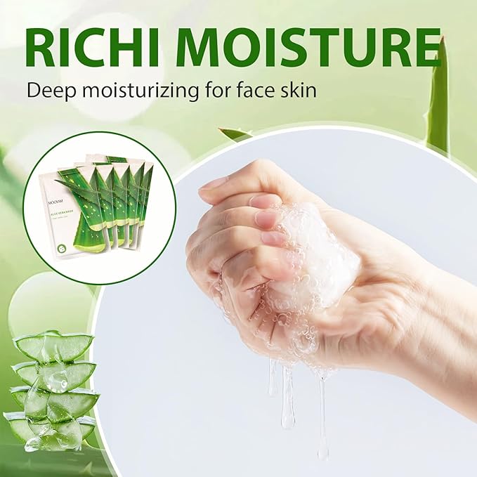 Facial Masks Skincare for Women,Aloe Vera Moisturize Face Mask Sheet for Girl,Hydrating Face Mask for All Skin Types,Dry Skin & Sensitive Skin (10-Packs)