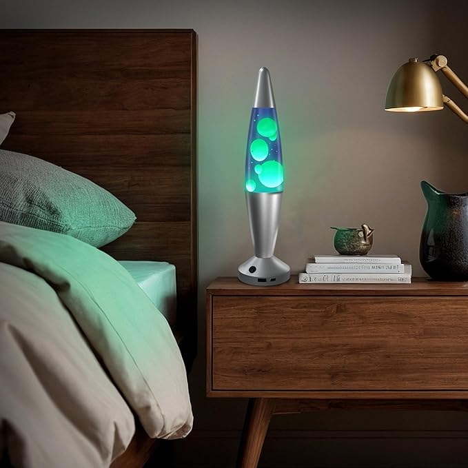 JAMBO Beautiful Liquid Lamp with USB Ports, 16" Motion Light with Blue Liquid Yellow Wax, Relaxing Nightlight, Mood Light for Bedroom, Living Room, Office - Adults, Teens, Kids