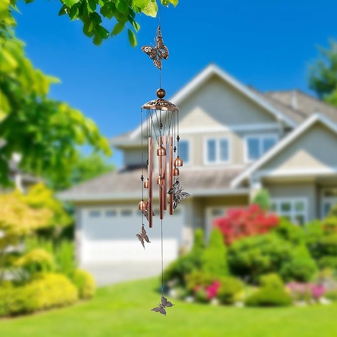 Copper Tone Animal Wind Chimes for Outdoors/Indoors - Butterfly Designs - Garden, Patio, Yard, Home Decor, for Women, Men, Mom, Birthday, Memorial, Housewarming (Butterfly)