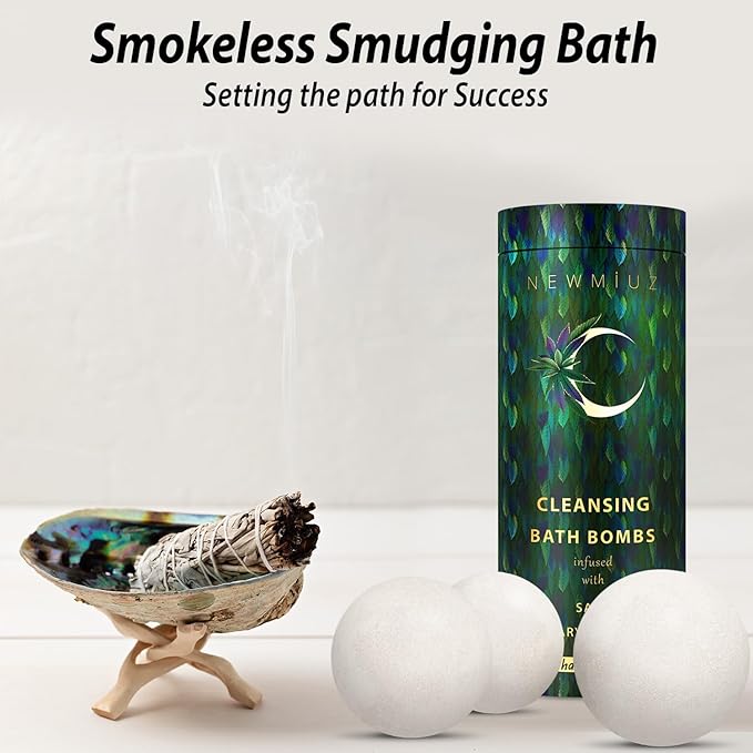 Sage Bath Bombs Spiritual Bath Energy Clearing Protection Shielding Smokeless Smudging Sage Rosemary and Spearmint Relaxation Stress Relief Spa Gift