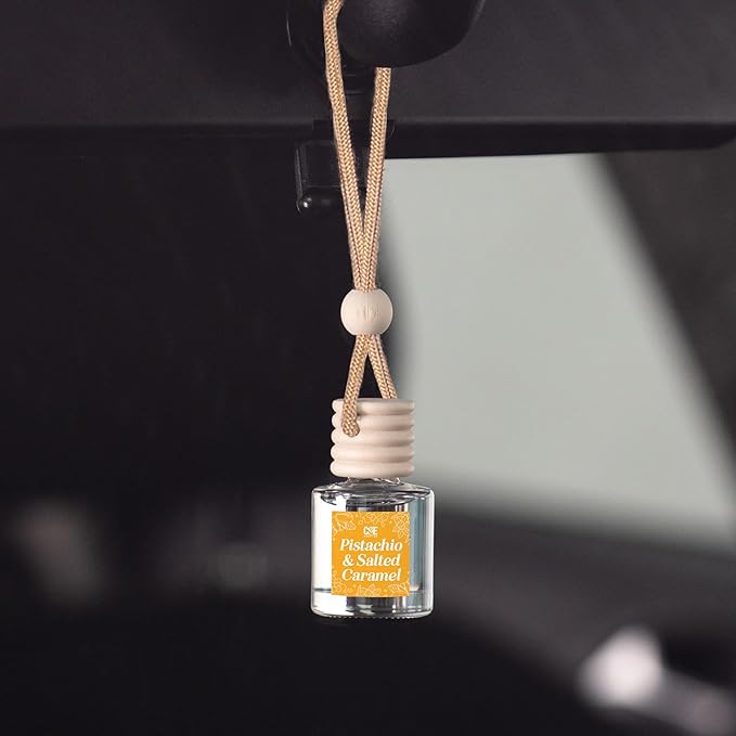 CANDECraftCo Car Air Hanging Fragrance Oil, Car Auto Freshener for Essential Oils, Scents Fragrance Aromatherapy Automobile Diffuser, Long Lasting (Pistachio & Salted Caramel)