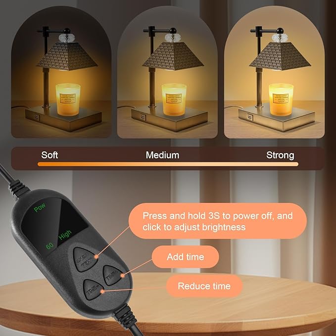 Candle Warmer lamp with Timer Dimmable,USB ChargingPortcandle Candle Lamps,Cute Candle Warmer Suitable for Home Decoration,Bedroom and Living Room decoratio(Black)