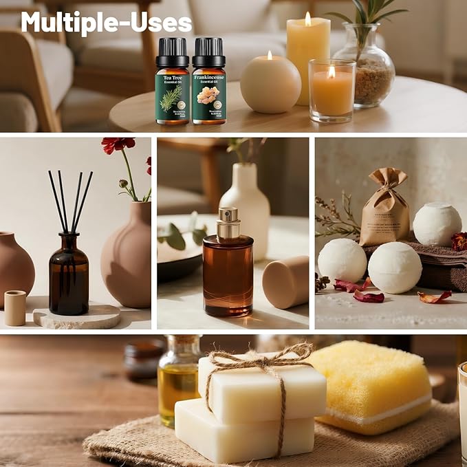 Woody Essential Oils Set Pure, Mumianhua Sandalwood, Cedar, Tea Tree, Cypress, Frankincense, Vetiver - Natural Classic Woody Aromatherapy Meditation Set for Diffuser, Candle & Soap Making Gift 6x10ml