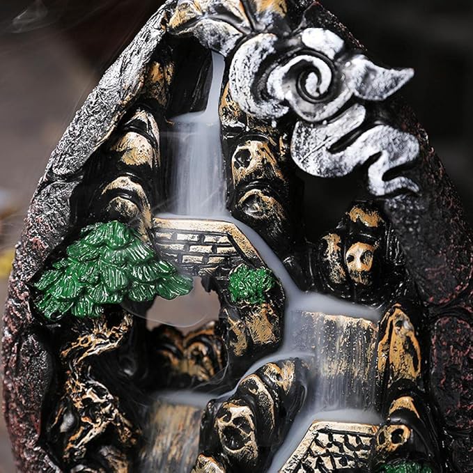 Backflow Incense Holder Resin Mountain Incense Burner Fountain Waterfall Incense Holders Home Decor with 120 Pcs Backflow Incense Cones 30 Pcs Incense Sticks (Waterfall)