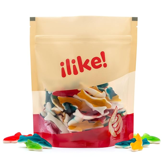 Gummy Sharks Candy Mix | 1 Pound Bag | Assorted Fruit Flavors Shark Gummies | Chewy Gummy Fish for Parties and Candy Buffets | Blue Raspberry, Lime, Lemon, Cherry