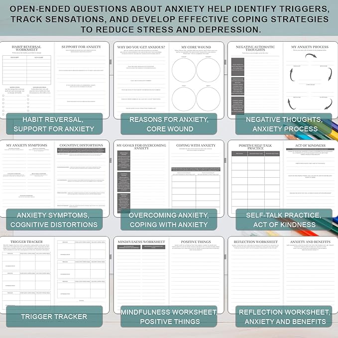 Mental Health & Anxiety Journal, 91 Days Mood Tracker Journal for Mindfulness, Self Care & Stress Relief, Guided CBT Journal with Mental Health Coloring Book Pages & Dream Diary to Record, Wellness Gifts for Women Men