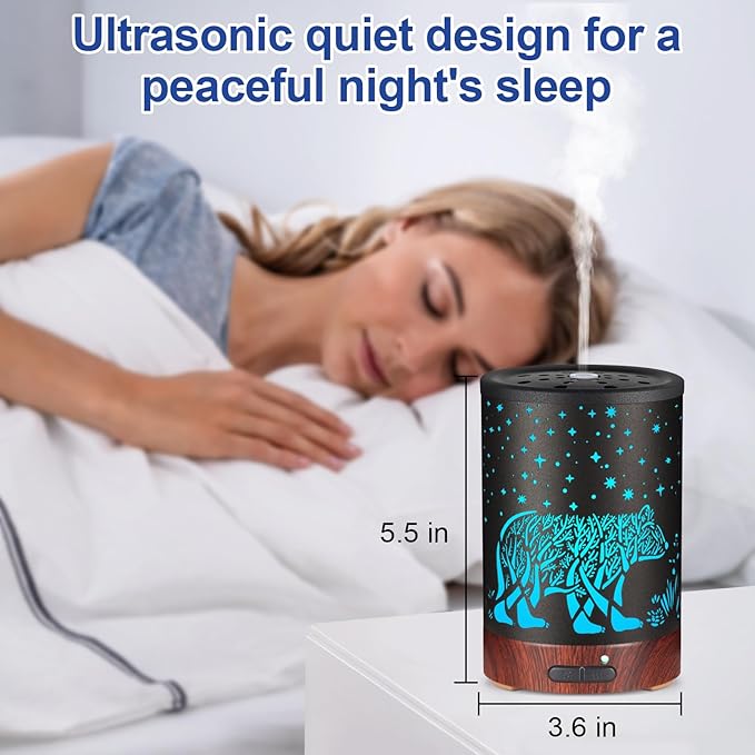 Essential Oil Diffuser- Aromatherapy Diffuser with7 Colors Light, and Auto-Off -Metal Cool Mist Humidifier for Home and Office（Polar Bear）…