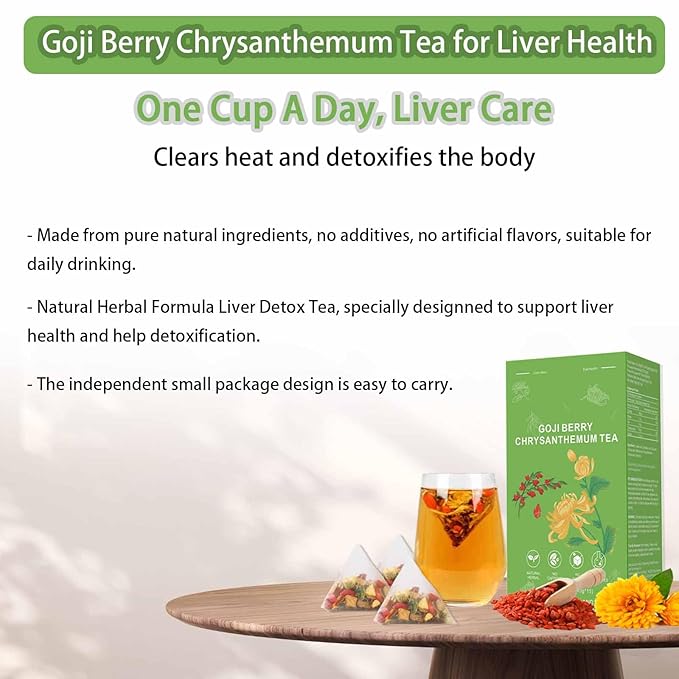 Goji Berry Chrysanthemum Tea, Dandelion Wolfberry Tea for Liver Health, Liver Detox Clear the Liver and Improve Eyesight 150g(1box,15 Bags) (1)