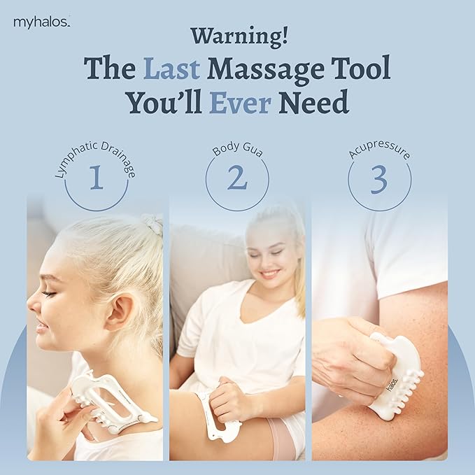 MyHalos 6-in-1 Ceramic Body Gua Sha Facial Tools - Lymphatic Drainage Tool, Face Sculpting Tool & Acupressure tool - Body Guasha, Trigger Point Massage Tool for Fascia Massage and Cellulite