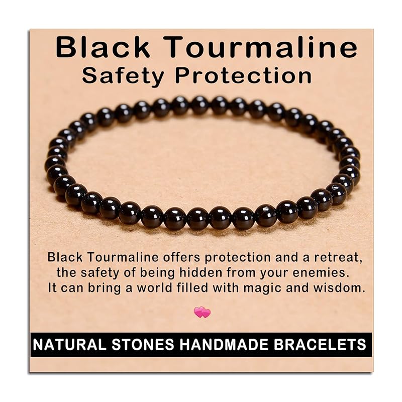 AD Beads Handmade Gemstone Stretch Elastic Bracelet Crystal Healing Reiki Nature's Beauty and Spiritual Essence Unisex (4mm, Black Tourmaline (Best protection))