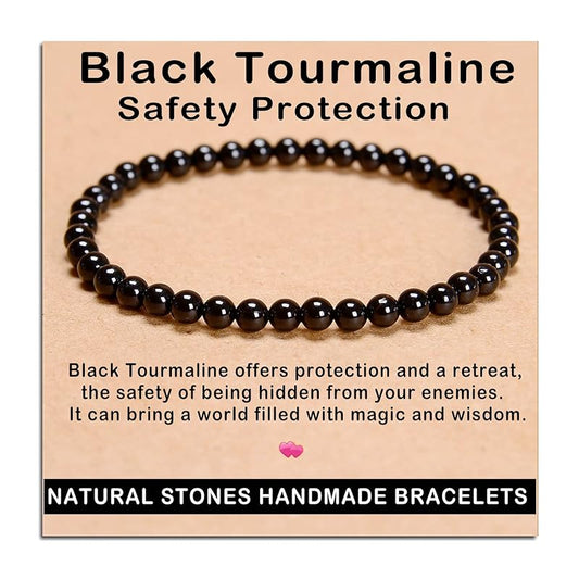 AD Beads Handmade Gemstone Stretch Elastic Bracelet Crystal Healing Reiki Nature's Beauty and Spiritual Essence Unisex (4mm, Black Tourmaline (Best protection))