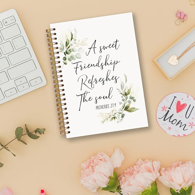 a Sweet Friendship Refreshes the Soul Christian Spiral Notebooks, Proverbs 27:9 Bible Journal, Gifts for Christian Women Friends, Religious Notebook for Note Taking, 5.5x8.3 Inch