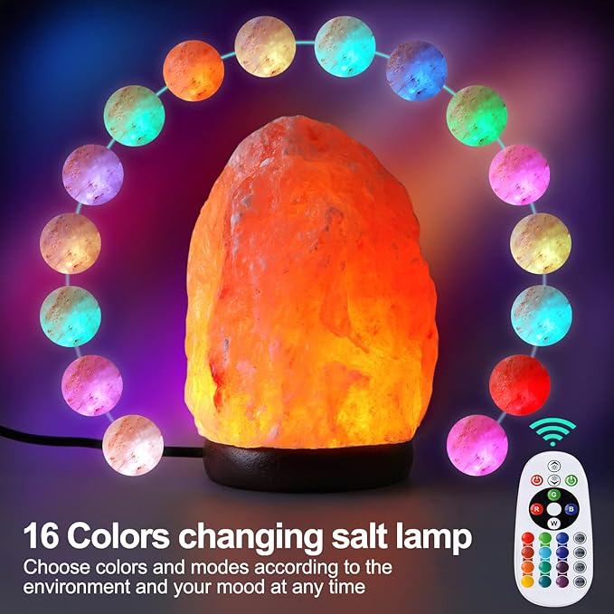 5.5 Inch Himalayan Salt Lamp Night Light with Remote Control, Upgraded 16 Colors Changing & 4 Light Modes LED USB Salt Rock Lamp, Natural Crystal Pink Mini Small Salt Lamp for Home Decor