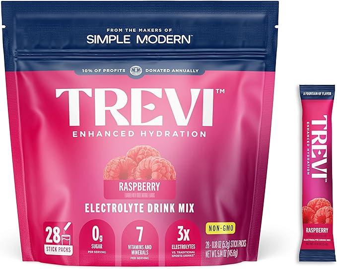 TREVI™ Sugar Free Electrolytes - Drink Mix Hydration Powder Packets - 28 Count - Raspberry
