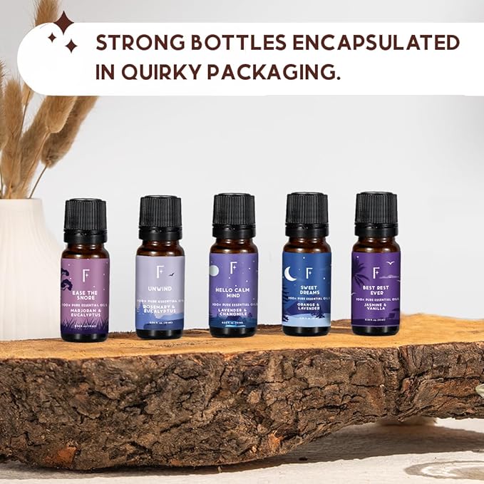 Folkulture Essential Oils for Home | Set of 5 (0.34 fl oz x 5) Vanilla Essential Oil or Lavender Diffuser Oils for Relaxation | Chamomile Essential Oil or Eucalyptus Oil Scents for Women
