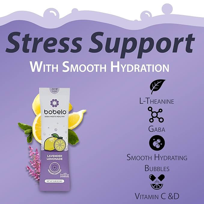 Bobelo Self Carbonating Hydration Drink | Lavender Lemonade 15 Count | Low Calorie, Electrolytes Powder Packets Drink Mix | Sparkling Water & Soda Alternative | Keto Friendly | Water Enhancer Sugar Free