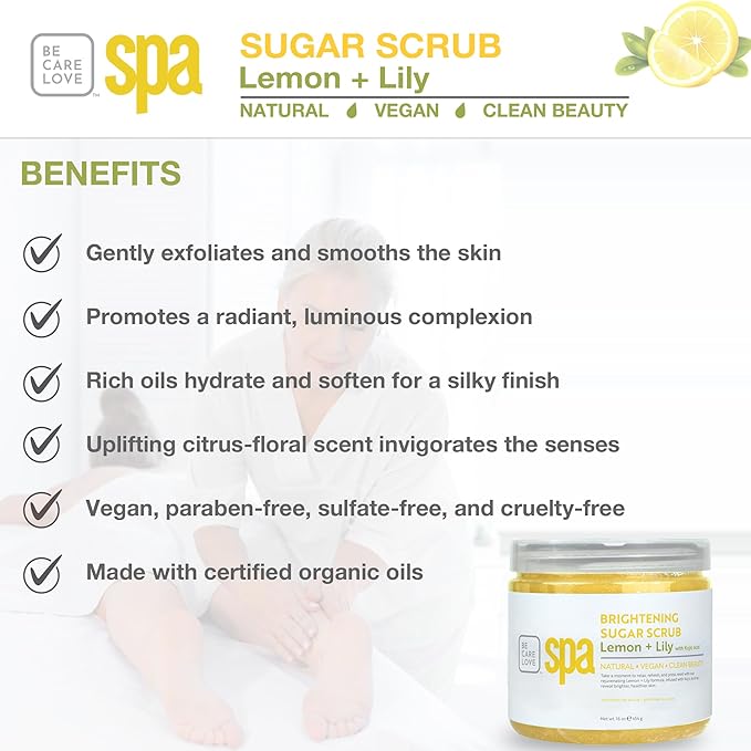 BCL SPA Sugar Scrub for Deep Hydration & Exfoliation with Certified Organic Ingredients for Professional and Home Use (16 oz, Lemon and Lily)