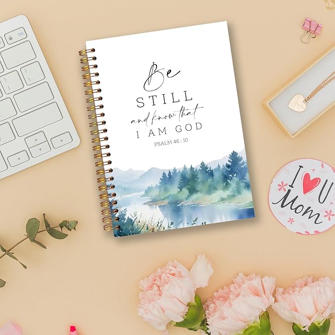 Be Still and Know That I Am God Christian Spiral Notebooks, Psalm 46:10 Bible Verse Journal, Scripture Journals for Writing, Religious Notebook for Note Taking, 5.5x8.3 Inch