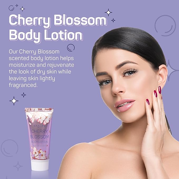 SpaLife Cherry Blossoms Gift Set - 5-Piece Bath and Shower Caddie, Bubble Bath, Shower Gel, Bath Salts, Body Lotion, Relaxing Luxury at Home Spa Experience, Perfect Mother's Day Bath Gift for Women