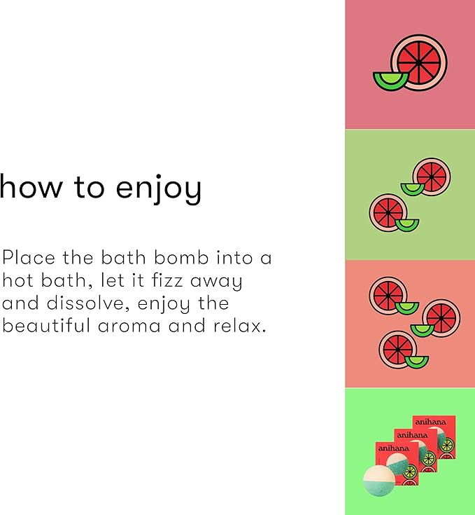 ANIHANA Bath Bombs with Coconut Oil, Paraben Free, Hand-Crafted Luxury Fizzers, Refreshing Grapefruit & Lime Scent, 6.3 oz Each, 3 Pack