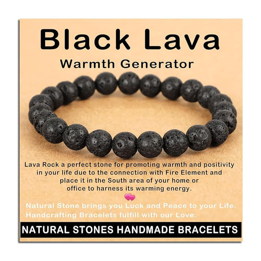 AD Beads Handmade Gemstone Stretch Elastic Bracelet Crystal Healing Reiki Nature's Beauty and Spiritual Essence Unisex (8mm, Black Lava (Warmth Generator))