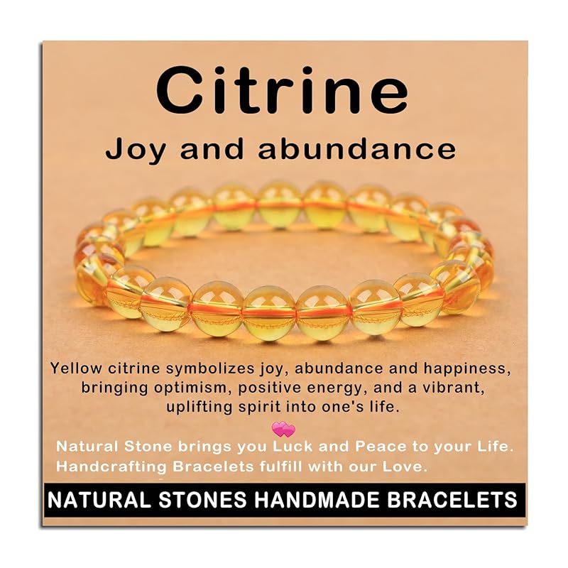 AD Beads Handmade Gemstone Stretch Elastic Bracelet Crystal Healing Reiki Nature's Beauty and Spiritual Essence Unisex (8mm, Citrine (Joy and abundance))