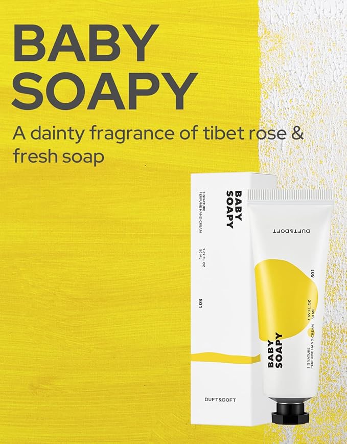 DUFT&DOFT Baby Soapy Signature Perufume Nourishing Hand Cream, Non-greasy, Refreshing Hydration, Shea Butter, Vitamin E, Feel-Good Fragrance – 1.69 oz.