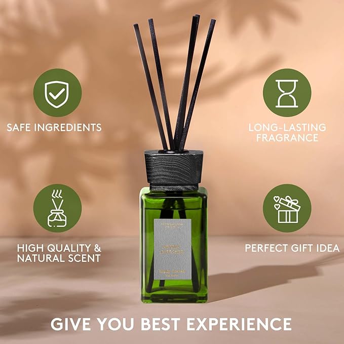 Reed Diffuser Set, 5.2 oz Jasmine Scented Reed Diffuser with Sticks, Home Fragrance Reed Diffusers for Home Air Freshener, Bathroom Bedroom Apartment Office Shelf Decor