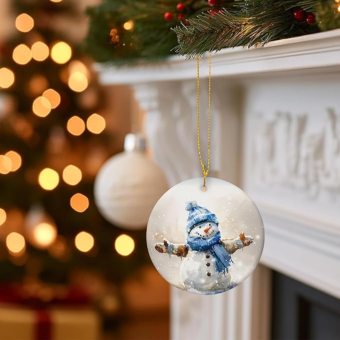 Christmas Snowman Ceramic Ornament Gifts, Winter Christmas Blue Snowman Decorative Hanging Ornaments for Xmas Tree Holiday Party Decoration, Winter Xmas Tree Decorations