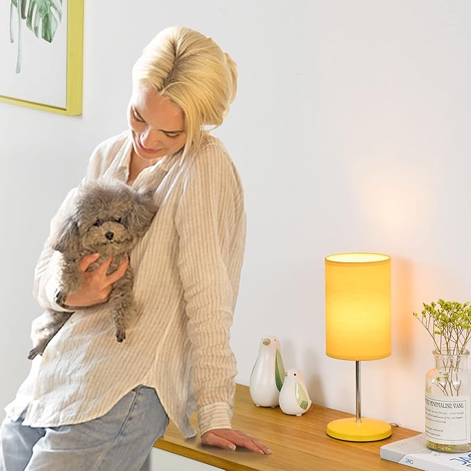 Lampwell Alee Modern Set of 2 Yellow Table Lamps for Living Room & Bedroom, 4.33H12.21IN, Bulb Excluded