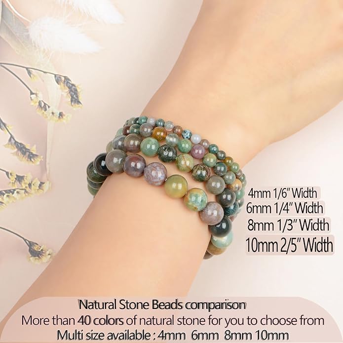 LPBeads Handmade Natural Gemstone Stretch Elastic Bracelet Healing Crystal Round Stone Beads Jewelry Gifts for Women Men