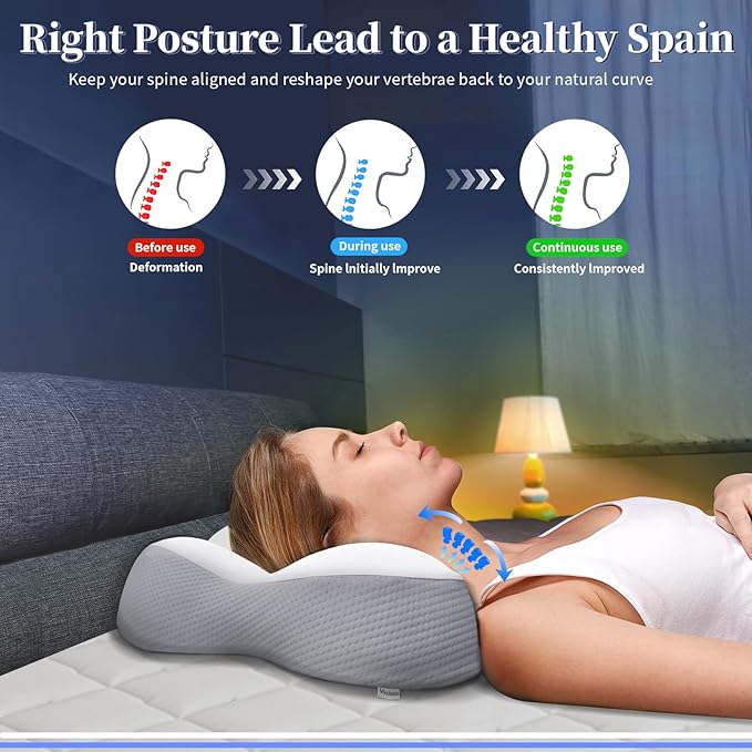 Cervical Pillow for Neck and Shoulder, Ergonomic Side Sleeper Pillow for Neck Support, Contour Memory Foam Pillows for Side Back & Stomach Sleepers with Cooling Pillowcase