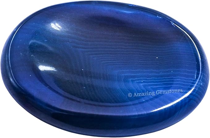 Amazing Gemstone Alma Blue Agate Worry Stone, Healing Crystals - Piedra Crystal Fidget for Gift, Meditation, Calming, Relaxation, Stress Relief