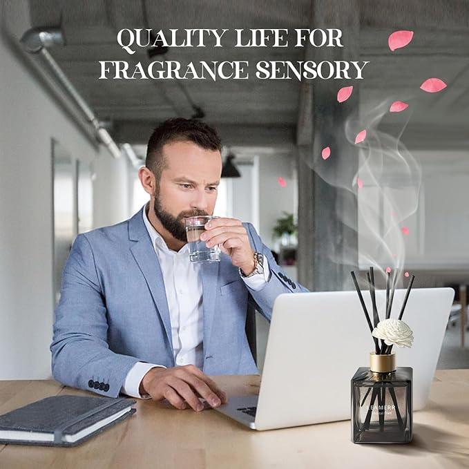 Reed Diffuser Set, My Way Floral Fragrance Diffuser 6.1 fl oz with 6 Reed Sticks Long-Lasting Home Fragrance Reed Diffuser for Home Room Office Bathroom Shelf Decor