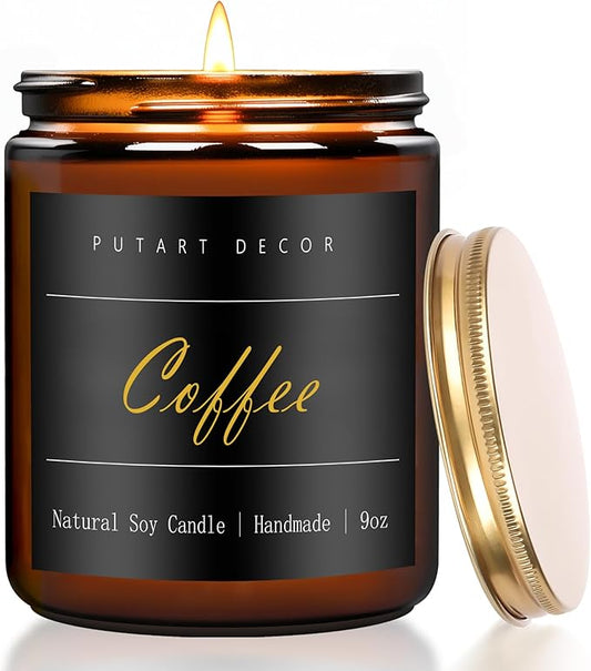Coffee Highly Scented Candle for Home, 9oz Natural Soy Aromatherapy Non Toxic Candles with Essential Oil, Home Fragrance Stress Relief & Meditation Jar Candles Gifts for Women & Men