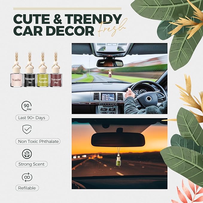 Maxdot 4 Pcs Cute Car Air Freshener Hanging Fall Car Essentials Oil Diffuser Long Lasting Air Freshener Aromatherapy Vehicle Diffuser Automobile Scents Fragrance(Fresh and Woody Collection)