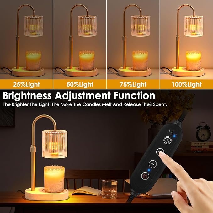 Candle Warmer Lamp with Timer: Modern Style Adjustable Height Candle Warmer Lamp Home Decor Safe Flame Free for Wax Blocks and Jar Candles