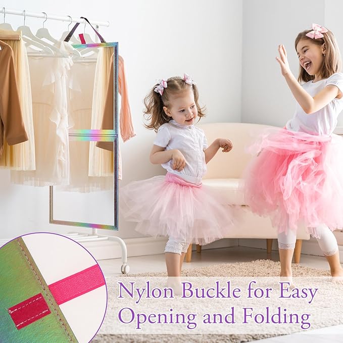 Chunful Foldable Backstage Mirror with Handle Holographic 33.5 X 13.4 Inch Folding Hanging Mirror Rectangular for Travel Dance Bag Home Fitness Spa Gift for Dancers(Dark Purple)