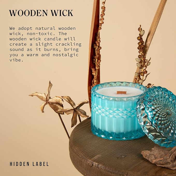 Hidden Label Coconut Lime Verbena Scented Soy Candles, Crackling Wood Wick, Muse Collection 7.4oz Glass Jar Decorative Candles, Gifts for Women