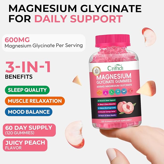 Magnesium Glycinate Gummies Sugar Free, High Absorption Magnesium Complex with L-Threonate, Calcium, B6, D3, Chews Gummies, Relaxation, Stress Relief, Night Rest