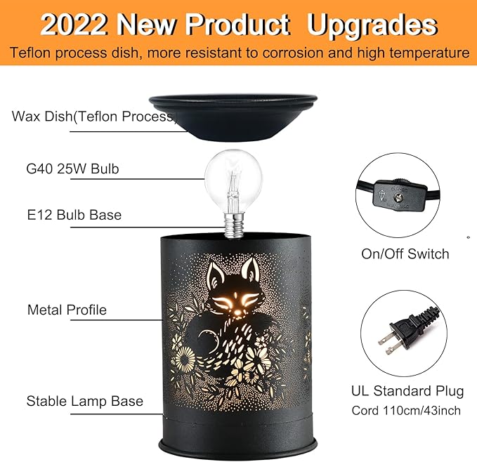 kobodon Metal Wax Warmer Candle Wax Burner, Electirc Wax Melt Warmer Candle Melter and Wax Warmer for Home Office Decor(Fox)