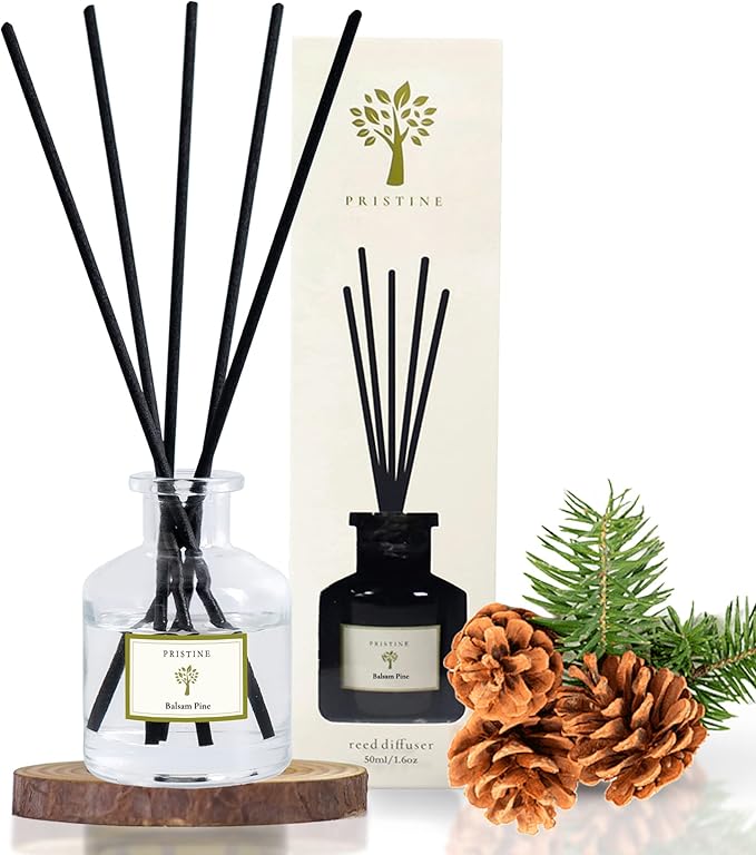 PRISTINE Balsam Pine & Fir Wood Fragrance Reed Diffuser, Oil & Room Diffusers with Reeds Stick Set | Refreshing Home Fragrance Scent Diffuser