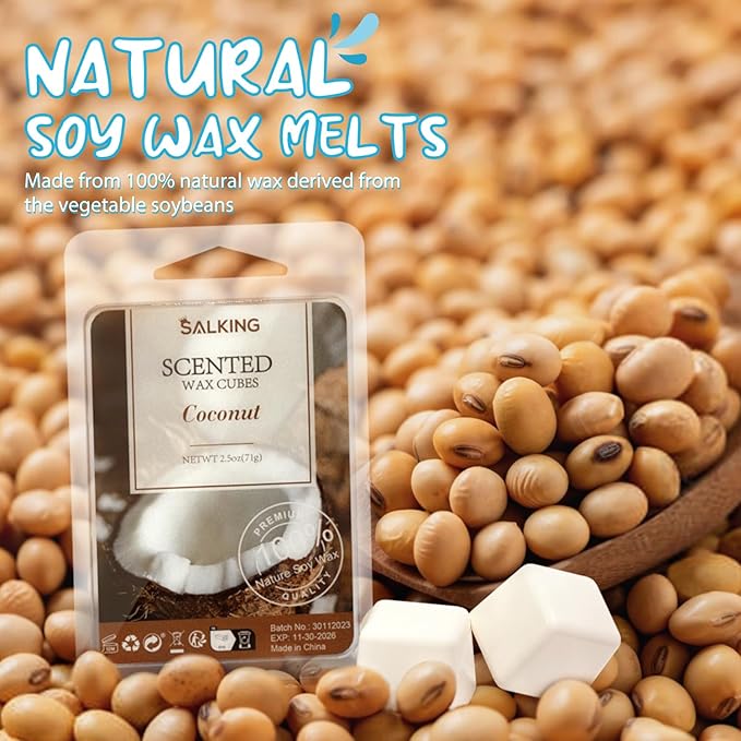 SALKING Summer Scented Wax Melts, Soy Wax Melts Gift Set, Wax Cubes/Tarts for Warmer - Ocean Breeze, Coconut, Mojito, Vanilla Ice Cream, Pineapple, Watermelon, Pink Sands, Night, 8x2.6 oz