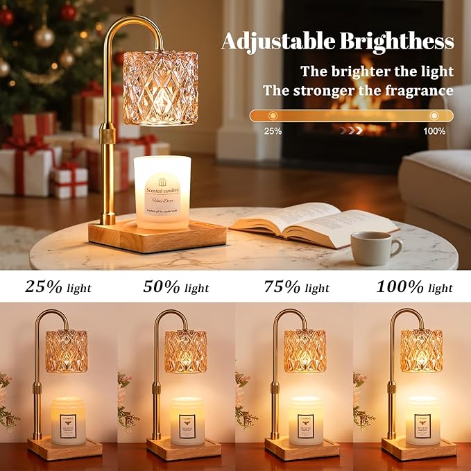 Hong-in Candle Warmer Lamp with Timer -Dimmable Adjustable Height,House Warming Gifts New Home,Vintage Home Decor with Elegant Amber Glass,Birthday Gifts for Women, Mom, Friend and Sister
