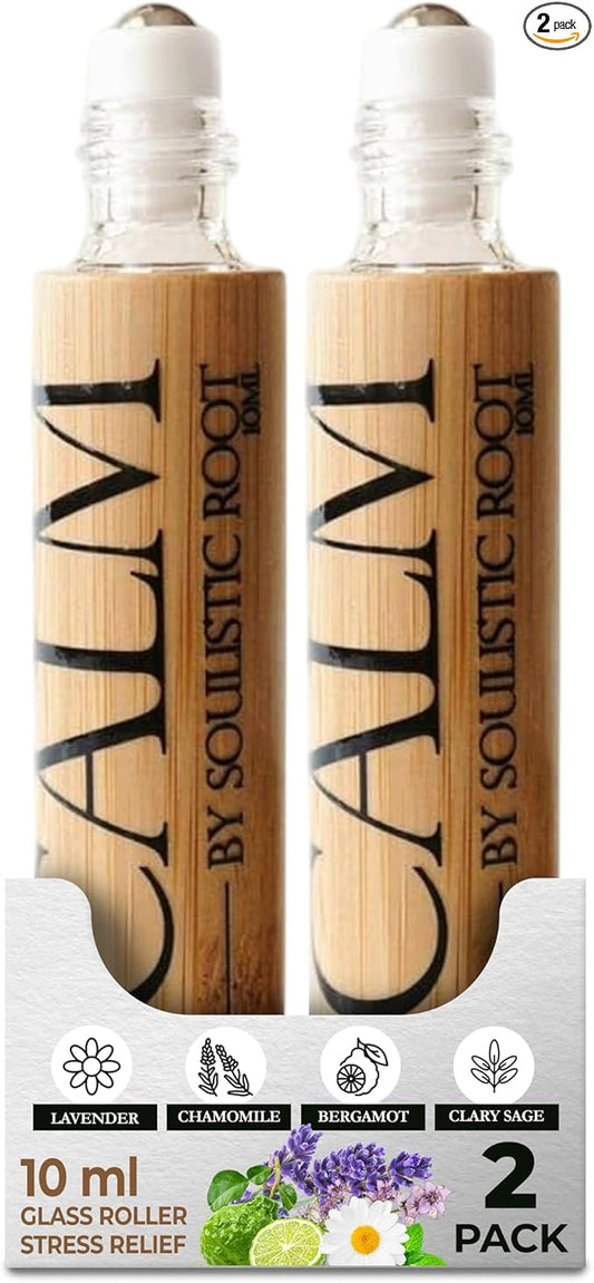 Soulistic Root Calm Essential Oil Roller, Calm Essential Oil Roll On Blend, 10ml Glass Roller- Stress Relief, Essential Oil Blends, Aromatherapy Self Care Products for Women