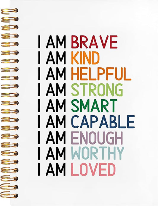 BearCake Positive Affirmation Gifts,Inspirational Notebooks, Affirmation Journal, Encouragement Gifts,I am brave kind loved enough worthy Spiral Notebook 5.5x8.3