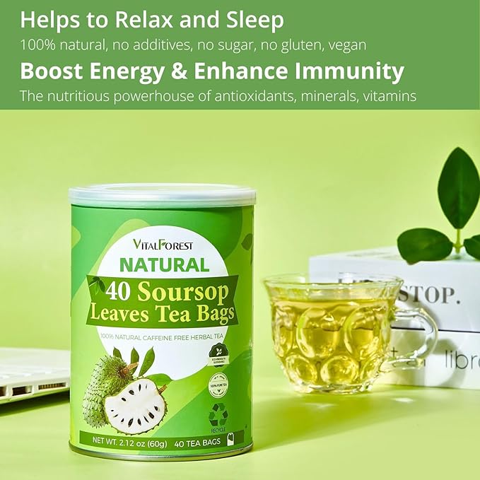 40 Soursop Leaves Tea Bags, Dried Soursop Graviola Leaves Tea, Sour Sop Leaves