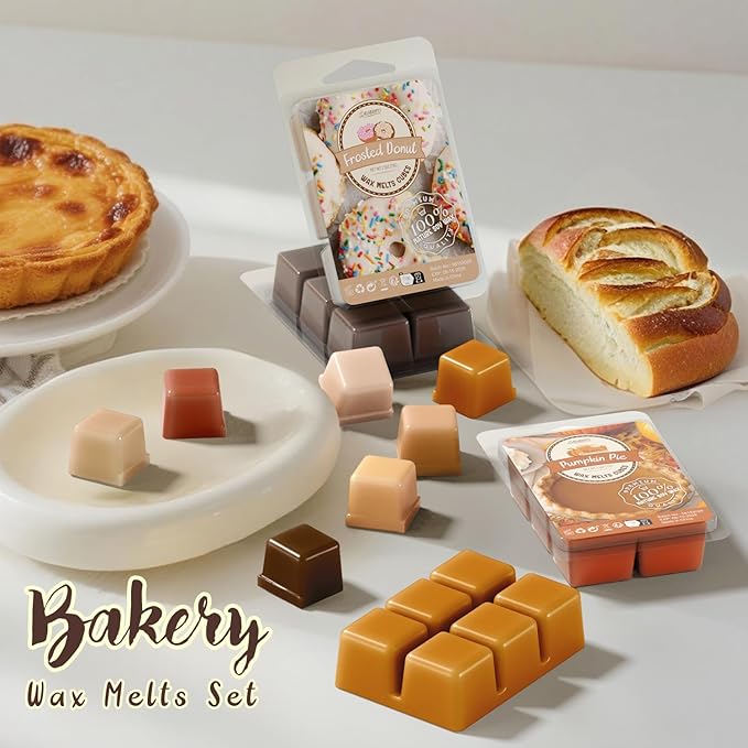 Bakery Scented Wax Melts, Sweet, Strong Scented Soy Wax Cubes/Tarts Variety Set - Apple Pie, Pumpkin Pie, Caramel Cinnamon, Chocolate Cookie, Donut, Vanilla Almond Biscuit, Roasted Coconut, Toffee