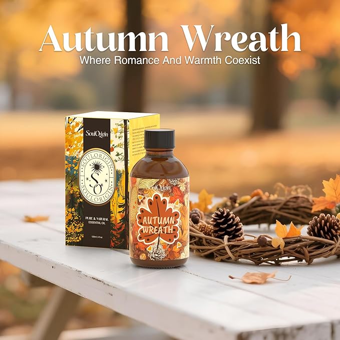 Autumn Wreath Essential Oil 120ml (4 Fl Oz), Cozy Fall Fragrance Oils for Essential Oil Diffuser, Natural Autumn Scented Oils for Candle Making, Gifts for Women