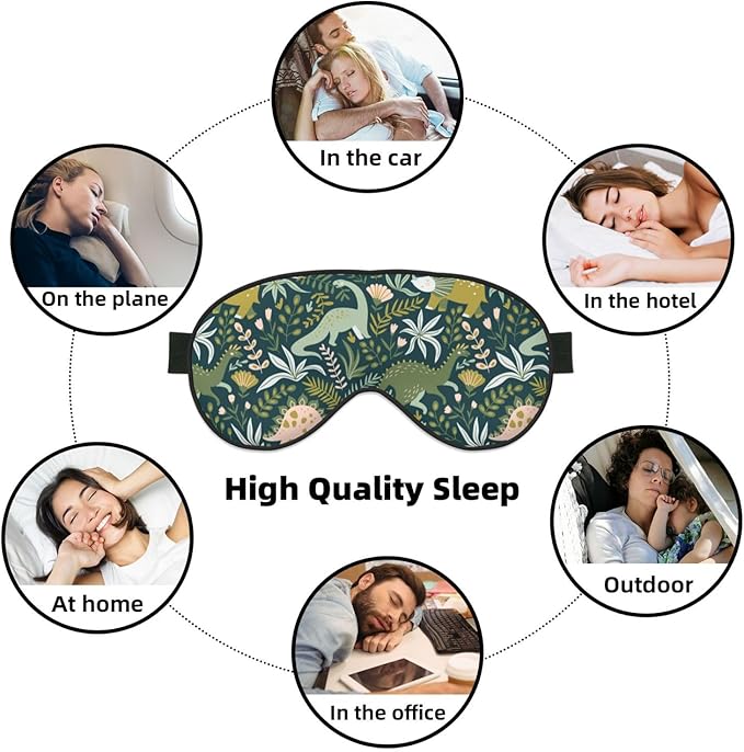 Dinosaurs Tropical Leaves Sleep Mask - Soft Comfort Eye Shade - Blackout Eye Cover - Deep Rest Travel Nap Meditation